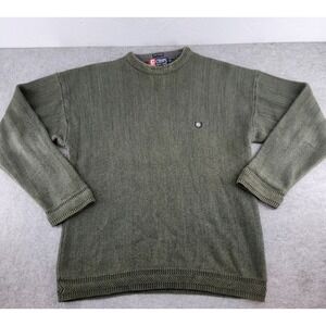 Chaps Ralph Lauren Mens Green Herringbone Knit Cotton‎ Crewneck Sweater Medium